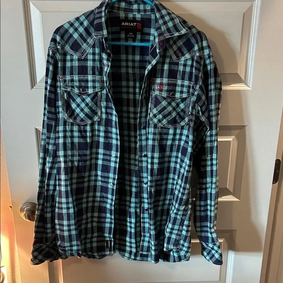 Ariat Teal and Navy Checkered Shirt - Picture 1 of 3